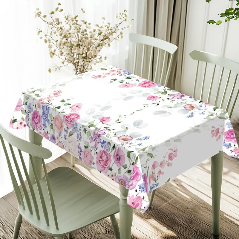 1 Rectangular Tablecloth, Spring-summer Pink Rose and Butterfly Pattern, Suitable for Indoor and Outdoor Use, Home Kitchen Dining Table Decoration, Ho
