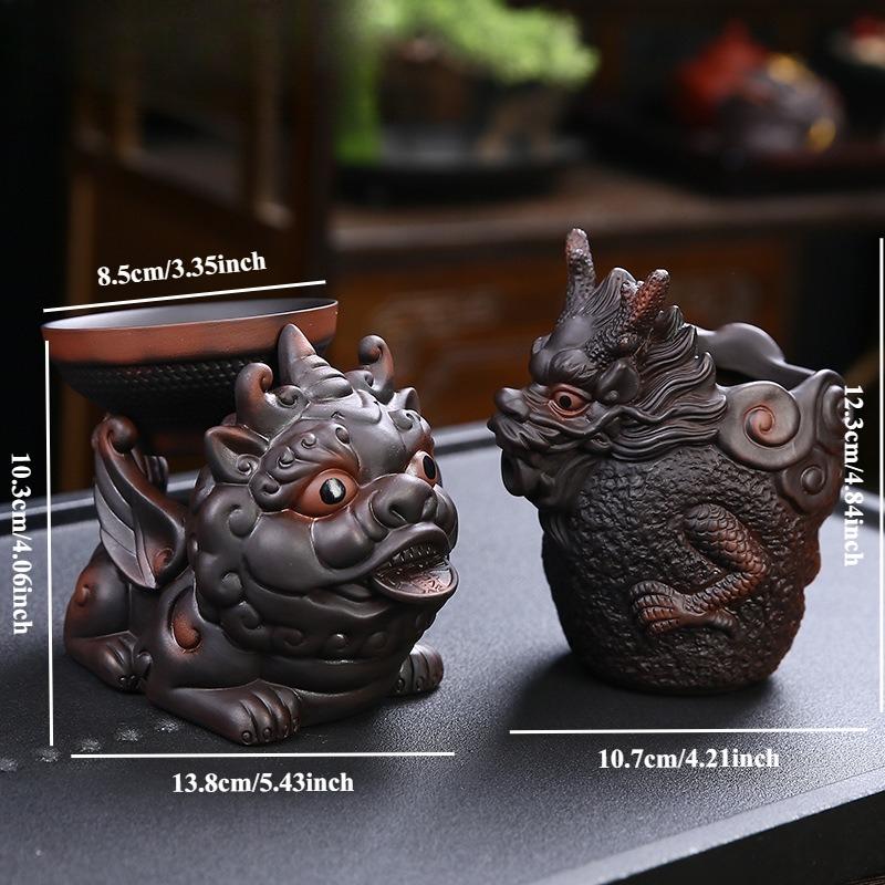 Purple Pottery Pixiu Handmade Tea Set, Kung Fu Tea Set, Fair Filter, Purple Clay Tea Ceremony Accessories