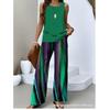 Women's Loose Fit Two Piece Outfit Sleeveless Tank Top High Waist Wide Leg Pants Set With 3D Abstract Print For Casual Summer Daily Wear