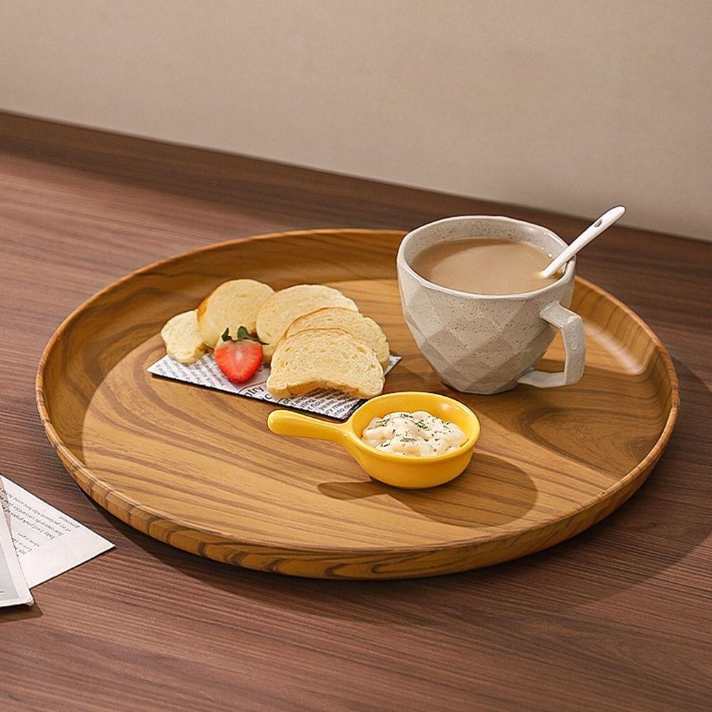 1Pcs Round Water Cup Tray Handmade Dishes Plate Durable Imitation Wooden Tray  Home Use
