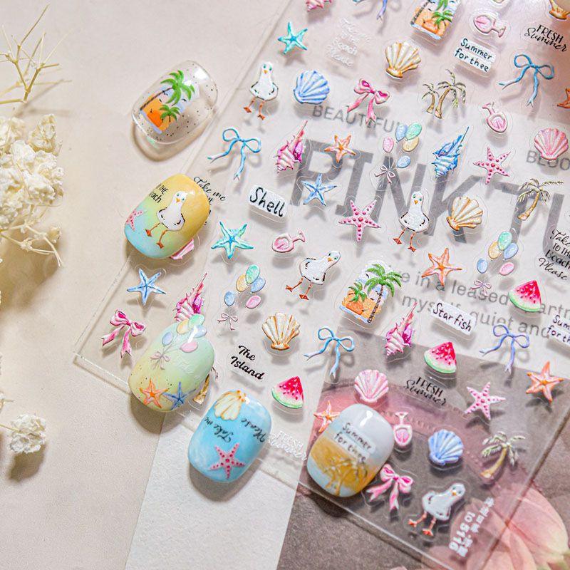 

Kitten s Summer Nail Stickers Relief New Arrival 3 Dstereo Ins Fresh Sea Cute Pet Nail Stickers Decoration Seaside Sunset 5116((Relief))