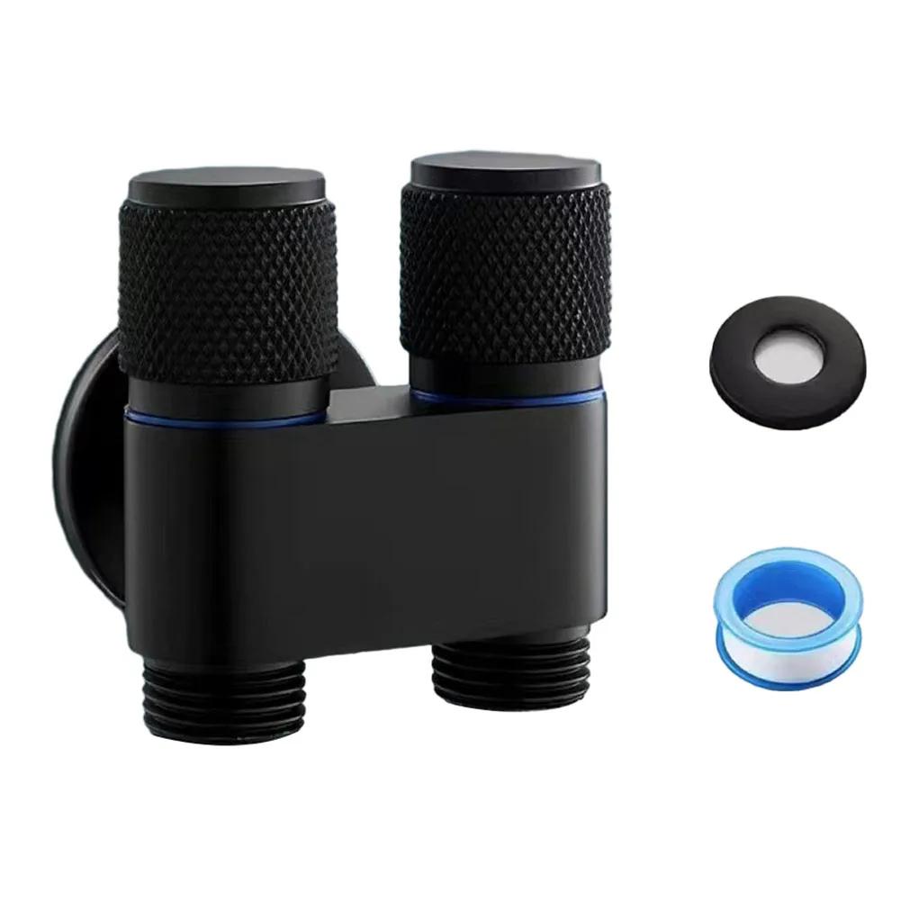 

Многофункциональный латунный кран G1/2 с двойным управлением, один вход на два выхода, кран для стиральной машины, трехходовой угловой клапан для бачка унитаза, аксессуары для чистящего распылителя Black-(ABS)