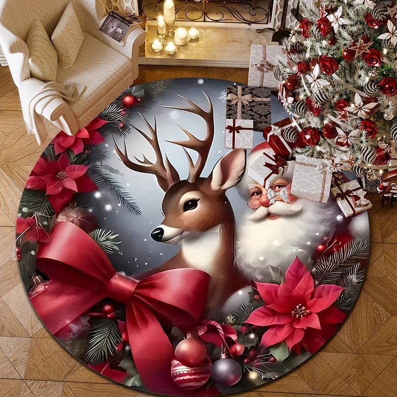 Festive Santa Reindeer Mat, Soft Flannel Floor Covering, Durable Anti-Skid Rug for Lounge, Bedroom, Seasonal Home Decor