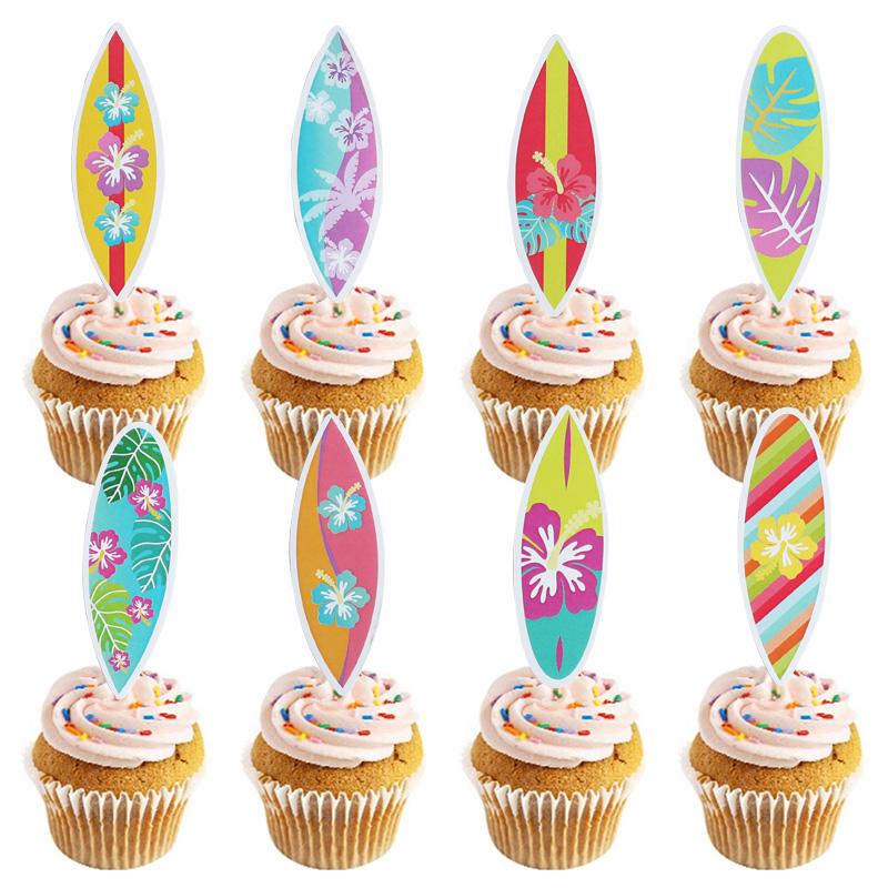 24/8Pcs Surfboard Cupcake Topper Hawaiian Tropical Summer Birthday Party DIY Decoration Beach Pool Wedding Supplies Cake Picks