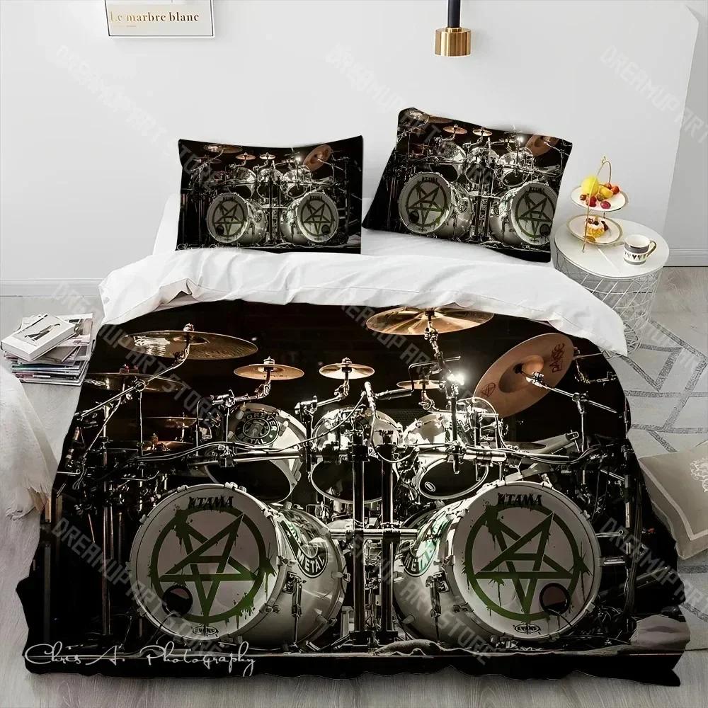 Drum Kit Music Instruments Guitar Comforter Bedding Set,Duvet Cover Bed Set Quilt Cover Pillowcase,King Queen Size Bedding Set