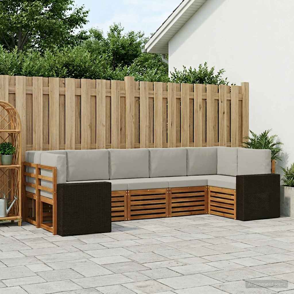 Sectional Sofa Set with Cushions 7 Pcs Natural and Light Grey Polyester