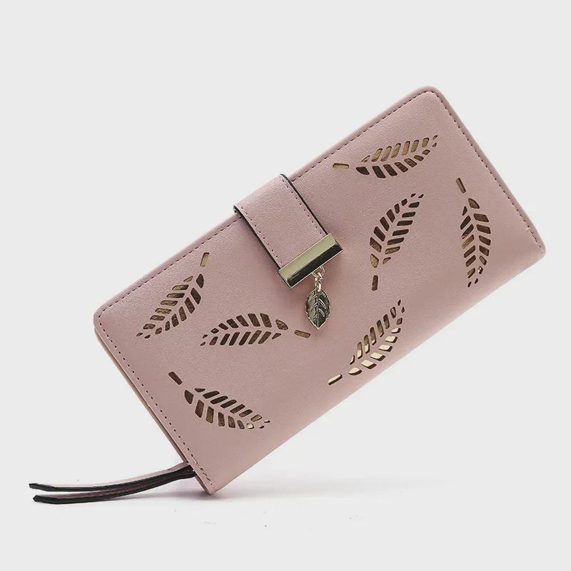 2024 Korean Style Women's Long Clutch Wallet with Hollow Leaf Design