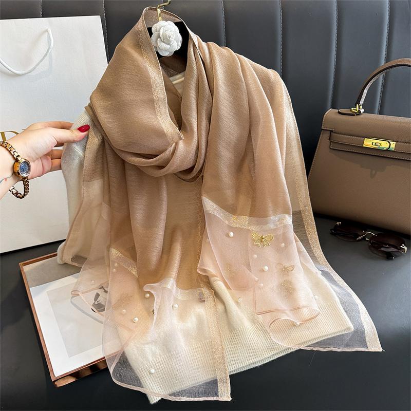 Luxuriöser, glänzender Spitzenschal aus Seide für Damen, Hijab, weiche Wolltücher und -tücher, große Blumen, dünne Schals, Foulard, Weiblich, Bufanda, Neu