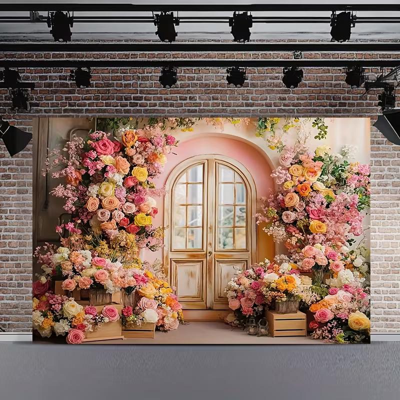 2D Romantic Flower Arch Background, Peony & Rose Doorway Themed Wedding Backdrop