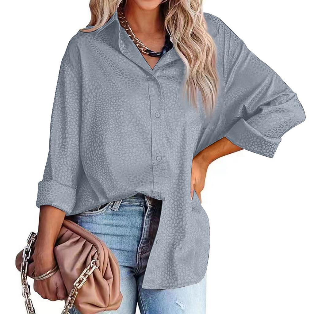 Dames Revers Knoop Luipaard Temperament Lange Mouw Shirt