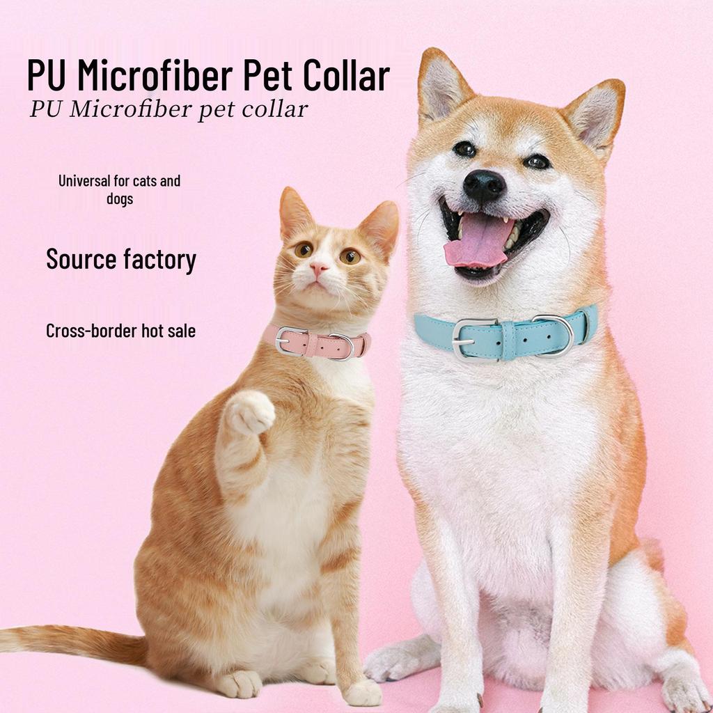 Adjustable Anti-Choke Solid Color PU Leather Pet Collar & Neckerchief for Dogs and Cats