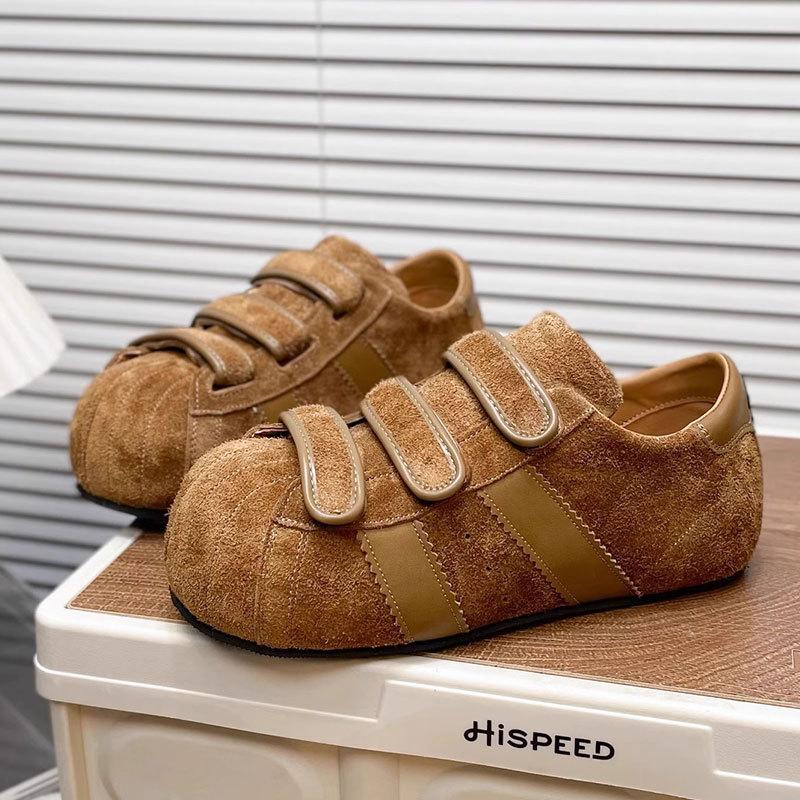 Leather Velcro Women's Shoes Red Dexun Shoes Women's 2025 Autumn New Student Bread Shoes Casual Board Shoes