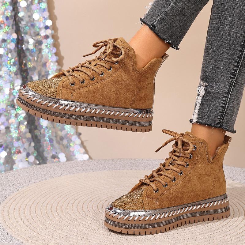Muffin Lace-up Warm Cotton Shoes 2025 Winter New Platform Size Rhinestone Snow Boots for Women