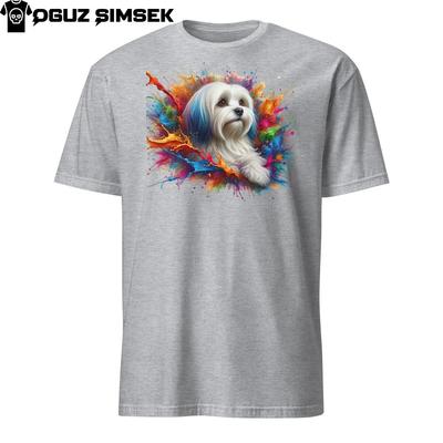Färgglad Malteserhund Unisex T-shirt | Livfull Hunddesign | Kortärmad T-shirt