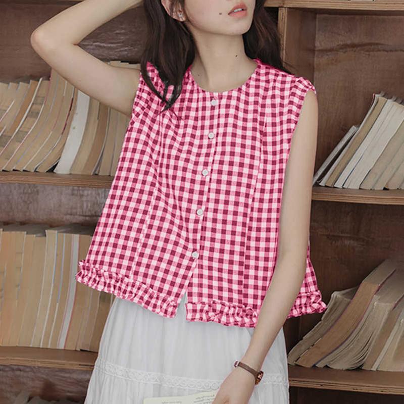 

ZANZEA Women Grid Print Summer Casual Sleeveless Tank Tops 3XL