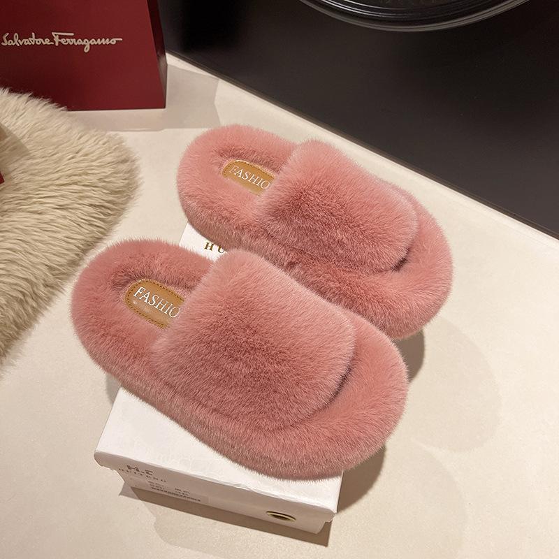 Small Man Increases Height Mao Mao Slippers Women's 2025 Autumn and Winter New Outer Wear Thick Bottom Versatile High Sense One-word Cotton Mop