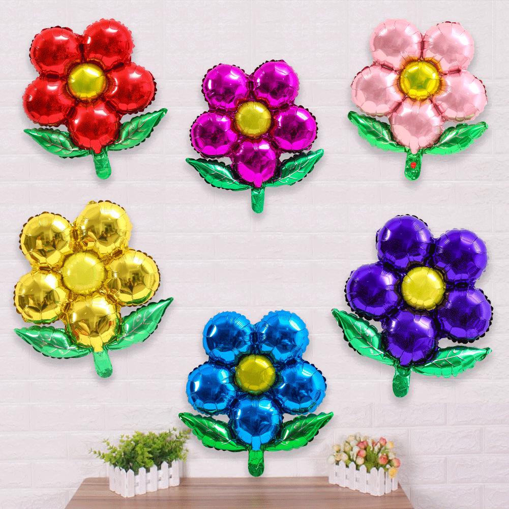 18" Green Five-Leaf Clover and Flower Aluminum Foil Balloon for Baby Birthday Decoration