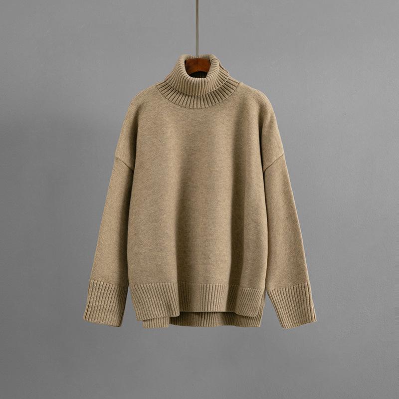 Dame Casual Løs Og Allsidig Høst Og Vinter Pullover Høy hals Ensfarget Genser Topp For Damer