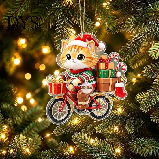 Christmas Tree Pendant Cat with Hanging Rope, 2D Flat Acrylic Ornament for Xmas Holiday Home Decor Decoration, Cute Decor, Party Supplies Car