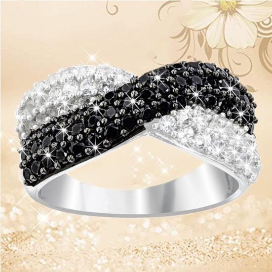 Yousheng Women Finger Ring Double Colors Shiny Rhinestone Inlaid Cross Shape Electroplated Lady Circlet Daily Jewelry
