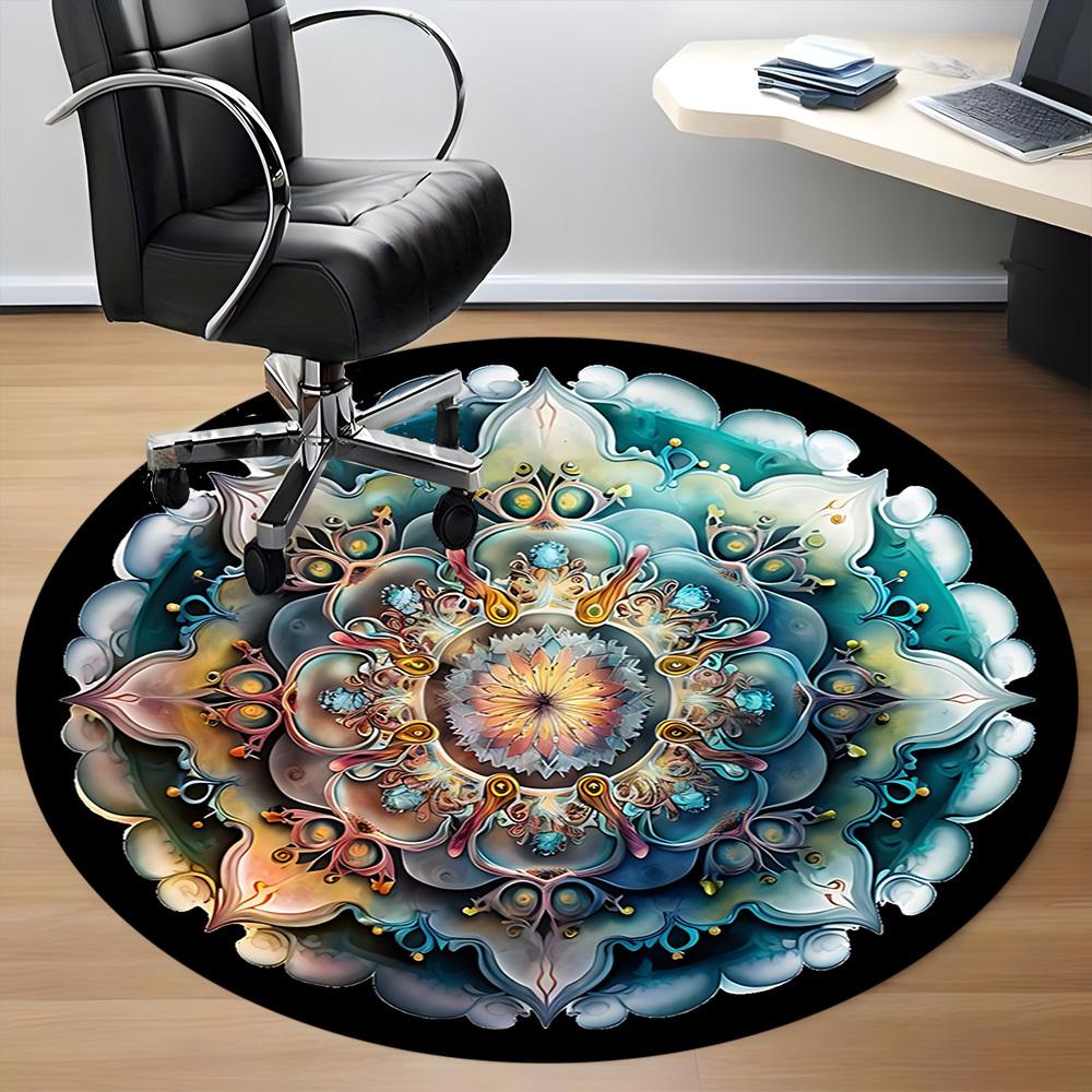 1pc Mandala Artwork Chair Carpet for Office, Round Polyester Mat, Indoor Decor for Office, Easycare Fabric, Washable Non-slip Area Carpet