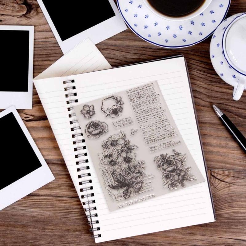 Flower Clear Stamps Words Background Silicone Stamps Transparent Stamps Seal for Scrapbooking Card Making Decoration