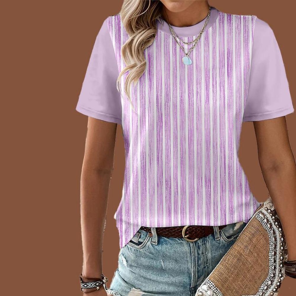 Fashion Stripes 3D Print T-Shirts Summer Women Casual O-Neck Short Sleeves T Shirt Street Y2k Harajuku Tees Tops Female Clothing