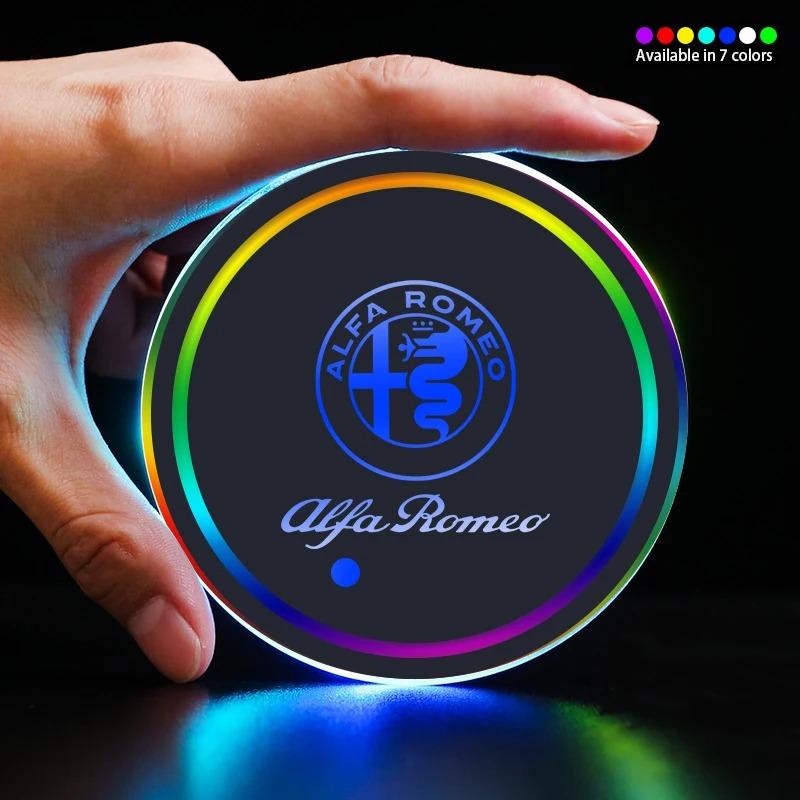 7 Farben LED Leuchtende Auto-Getränkeuntersetzer Auto-Untersetzer Matten Für Alfa Romeo Giulia Stelvio Giulietta 156 159 147 Mito Tonale Brera zl9