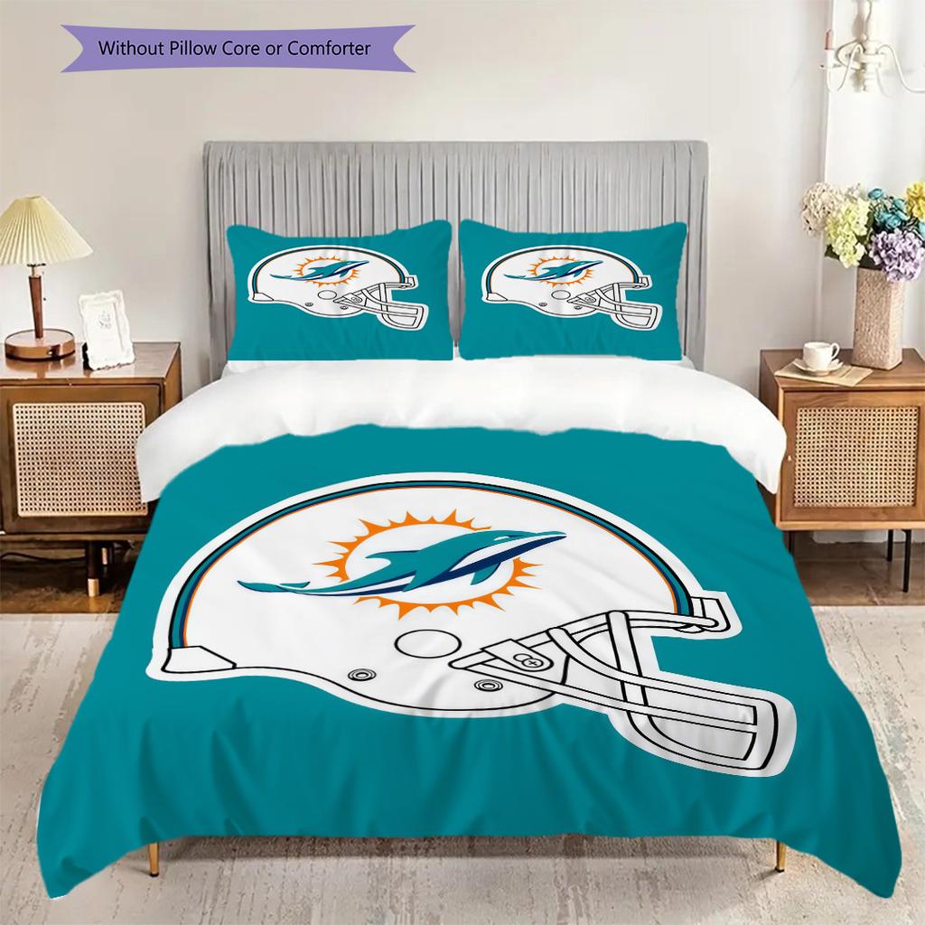 Miami Dolphins Helmet Three-piece set(1 * duvet cover + 2 * pillowcase, without core)Bedding set Duvet cover and pillowcase Christmas birthday gift