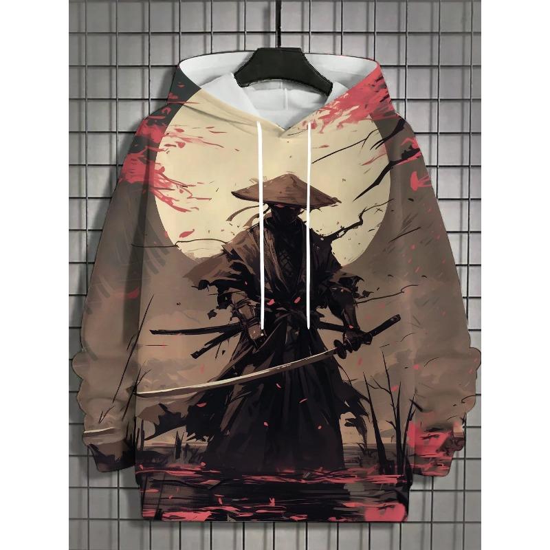 autumn new men's 3D Japanese Samurai print hoodie men's and women's casual fashion men's hoodie street men's tops