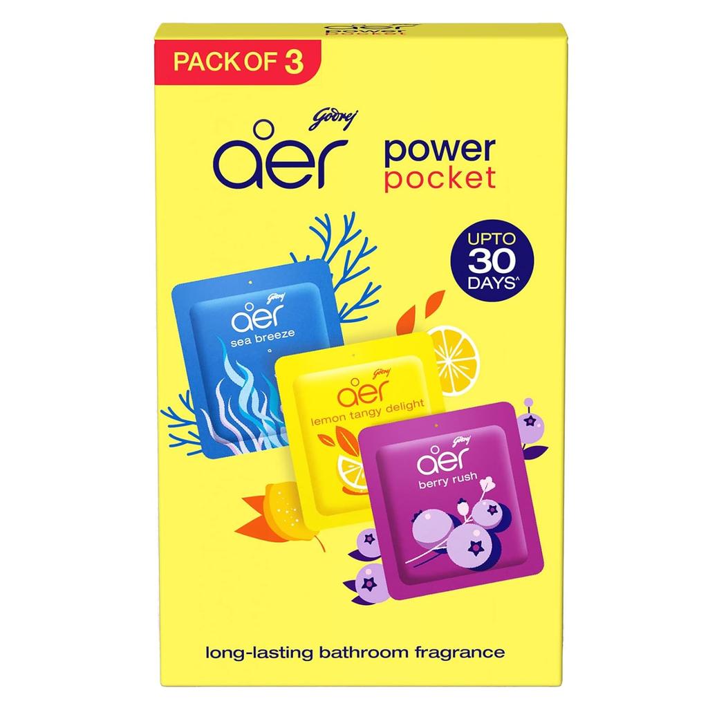 Godrej Aer Power Pocket Bathroom Gel Freshener Assorted 10G 3pcs Pack Of 2 Long Lasting Toilet Fragrance