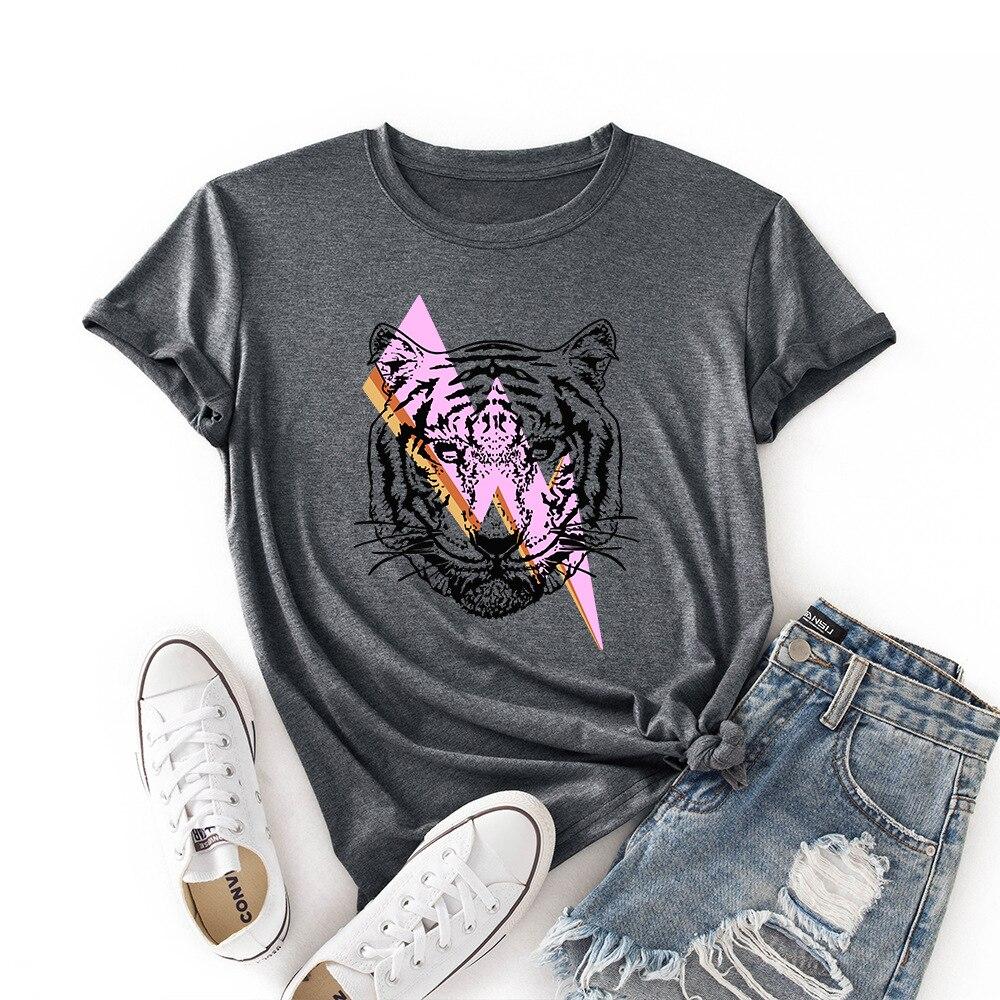 Women Summer T Shirt  Tiger Print Retro Fashion Short Sleeve Tees Casual   Printed  Tops