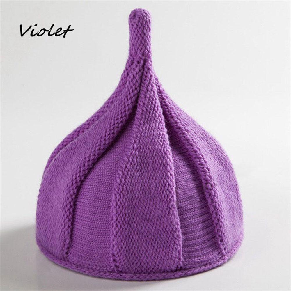 

Fashion Baby Kids Warm Winter Pointed Hats Twisted Flower Knitted Wool Windmill Caps Violet