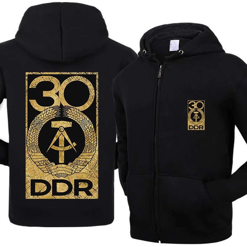 

Большие размеры DDR 30-летие, винтажная куртка с капюшоном и принтом знаков отличия, мужская модная свободная мужская одежда с капюшоном на молнии