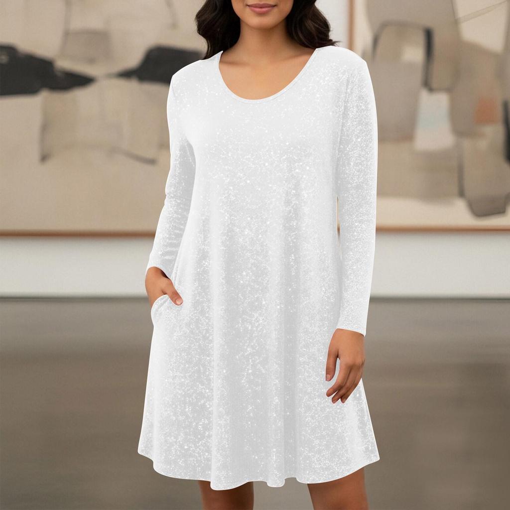 2026 Trendy European & American Style Long Sleeve Pocket Dress with Hot Stamping