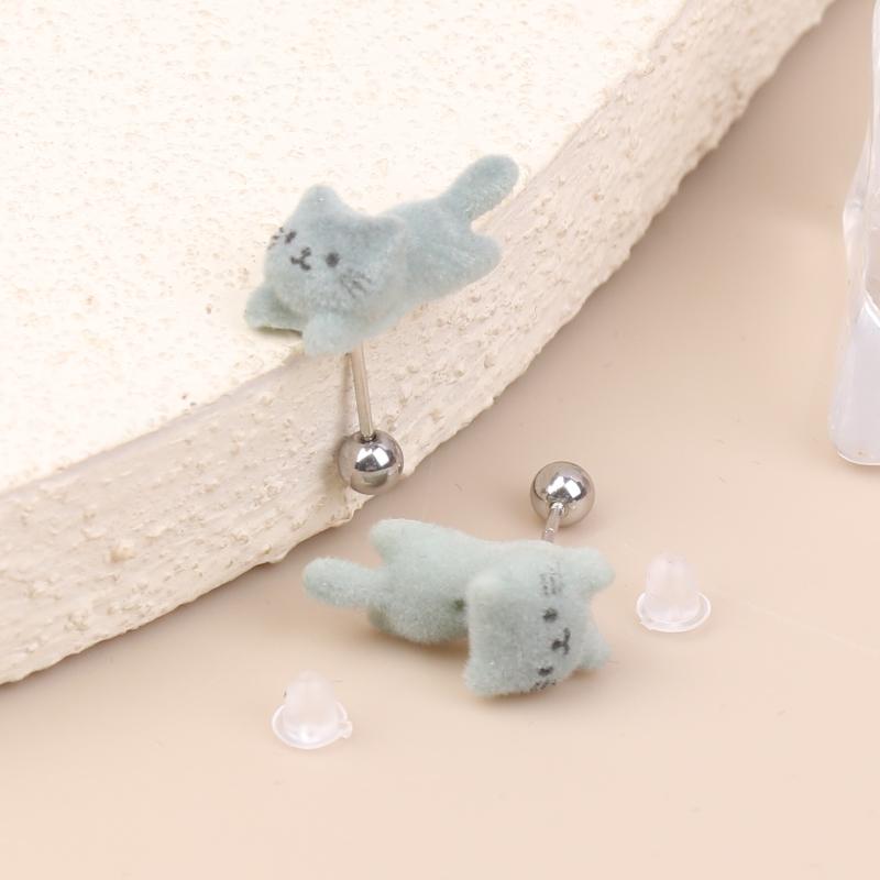 Cute Flocking Cat Earrings Adorable Kitty Stud Earrings Dainty Trendy Animal Jewelry For Women Unique Gift For Cat Lovers