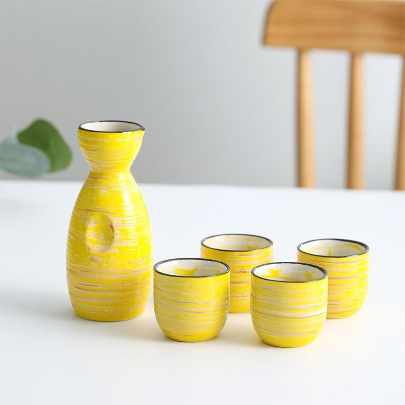 5 шт. набор для сакэ, традиционные японские ручная роспись, дизайн, фарфоровая керамика, керамические чашки, ремесленные бокалы для вина (Розовый цветок в полоску)