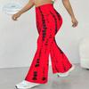 Women's Casual High Waist Flare Pants, Geometric Pattern Print Streetwear Bell Bottom Trousers