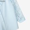 ZANZEA Women Casual Turn Down Collar Hollow Crochet Splice 3/4 Sleeve Blouse