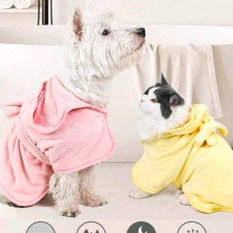 1 pièce Robe de bain pour animal de compagnie avec capuche, Plusieurs tailles et couleurs disponibles, Serviettes pour chiots, Serviettes pour animaux de compagnie, Accessoires pour chiens, Serviettes pour chats, Serviettes pour chiens