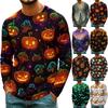 Men's Casual Halloween Print Neck Long Sleeve T-Shirt Lightweight for Daily Wear
