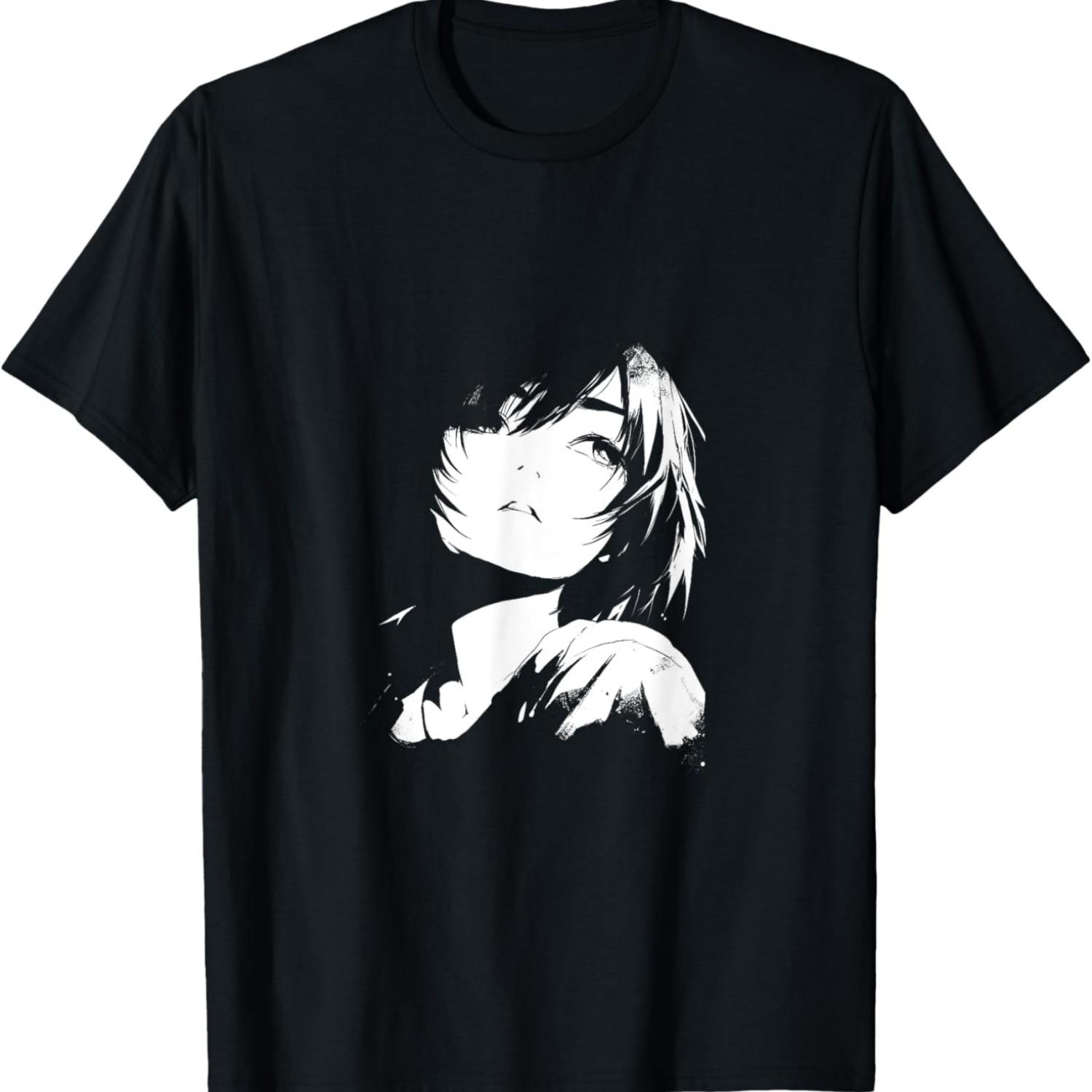 Cyberpunk Anime Girl VIII (Black and White) T-Shirt S чёрный