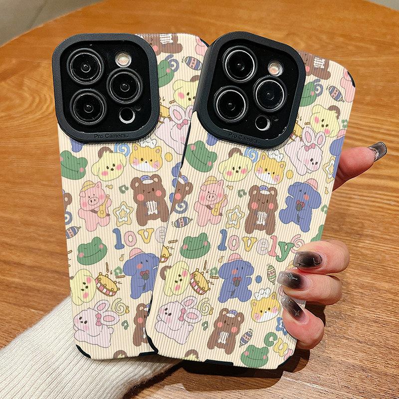 Vertical Leather Shell Lovely Cute Cartoon Animals Printed Patterned Shockproof Soft Silicone Case with Camera Lens Full Protection for IPhone Samsung