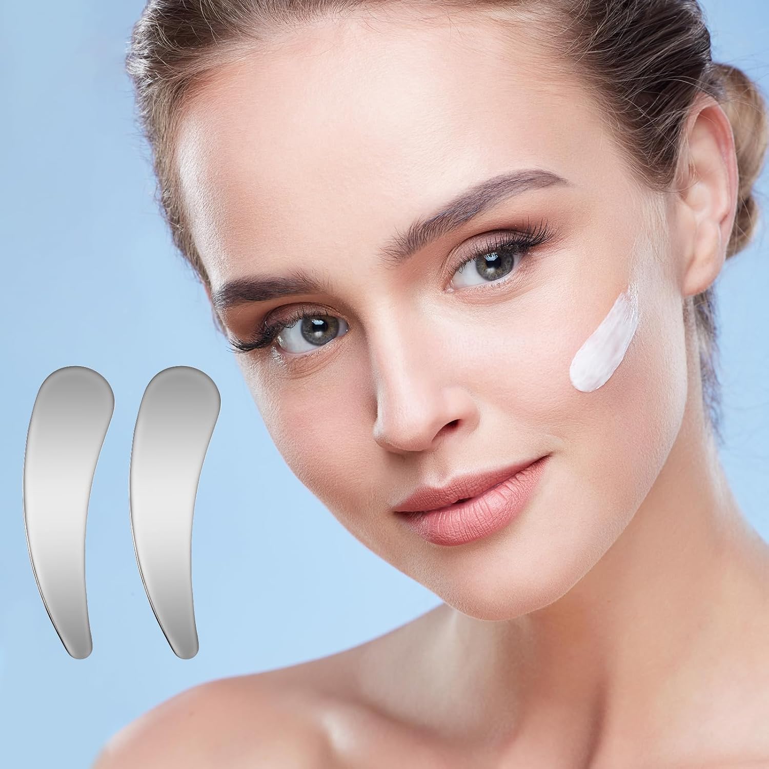 2 PCS Mini Makeup Spatula, Metal Face Scraper, Mini Face Makeup Cosmetic Spatula Spoon, Reusable Beauty Spatulas for Sampling and Mixing Cosmetic