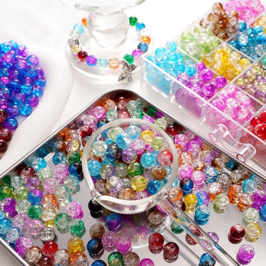 8/10mm Crackle Glass Beads for DIY Jewelry - Round Beads for Bracelets & Necklaces