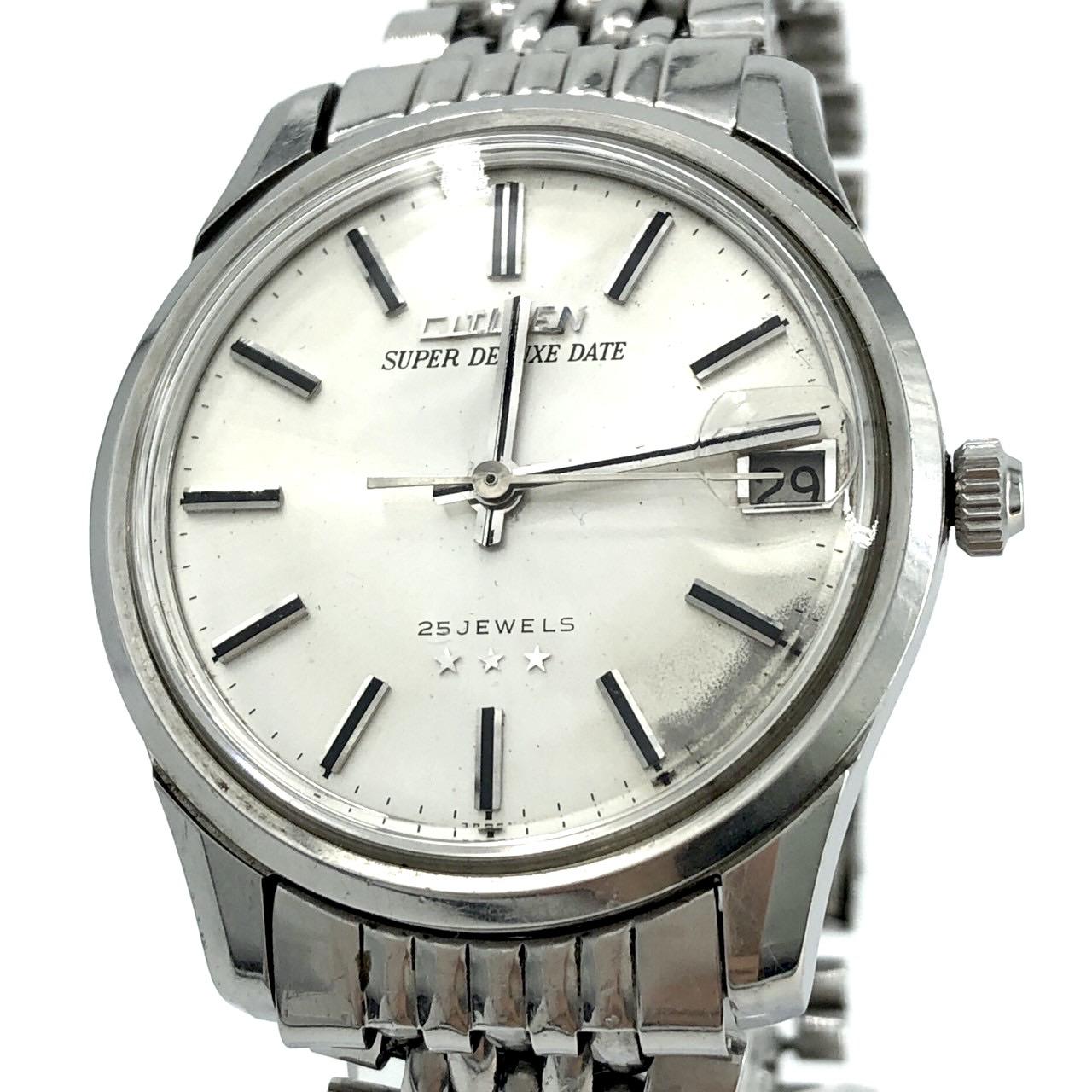 Хорошо работают CITIZEN SUPER DELUXE DATE HODS 52701-Y С ручным заводом Ок. 1966 г. 25 камней Белый циферблат Трехзвездочный Оригинальный ремешок Мужские часы PARA WATER 3 стрелки