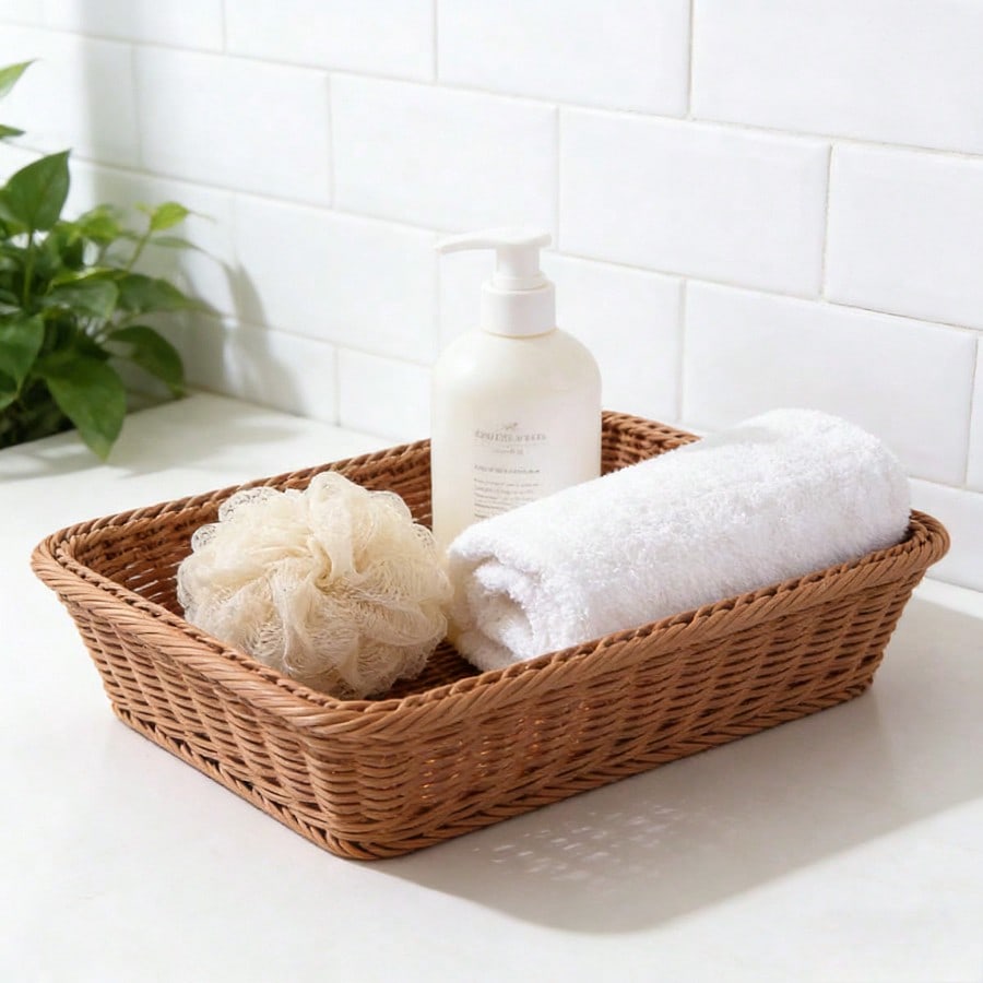 Rieten Fruitmand Geweven Displaykrat Rechthoekige Brood Groente Showmand Desktop Organizer voor Meloenen en Vruchten Multifunctionele opbergruimte