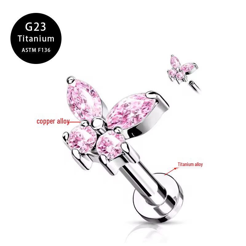 G23 Titanium Butterfly Lip & Ear Cartilage Stud Earrings with Internal Thread - Simple, Luxurious Design for Women's Piercings