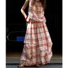 Johnature Summer French Resort Skirts Fashion All Match Plaid Elastic Waist Loose Casual Irregular Skirts Women