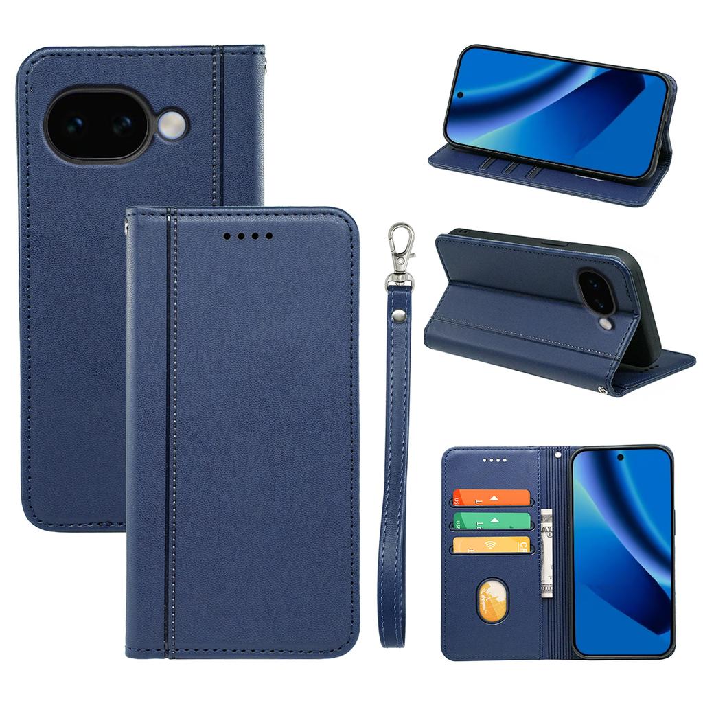 For Google Pixel 10a Wallet Case Magnetic Closing PU Leather Phone Cover with Wrist Strap